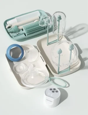 Momcozy 7-in-1 Baby Bottle Cleaning Kit – Silicone Brush Set with Drying Rack & Soap Dispenser