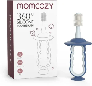 Momcozy Baby & Toddler Toothbrush – Soft Oral & Tongue Cleaner for Infants (6-12M+) – Blue