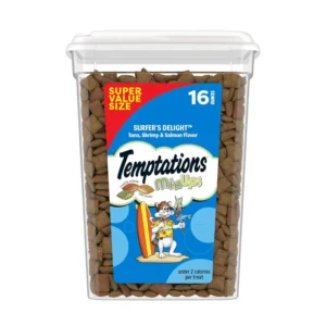 TEMPTATIONS MixUps Surfer's Delight Cat Treats 16 oz Tub Tuna, Shrimp & Salmon Flavors