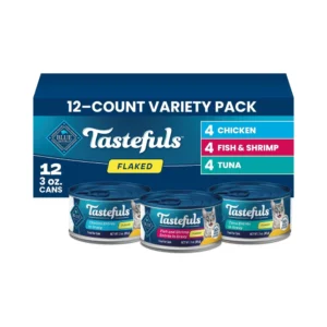Blue Buffalo Tastefuls 4 Flavors Flaked Wet Cat Food Variety Pack 12 x 3 oz